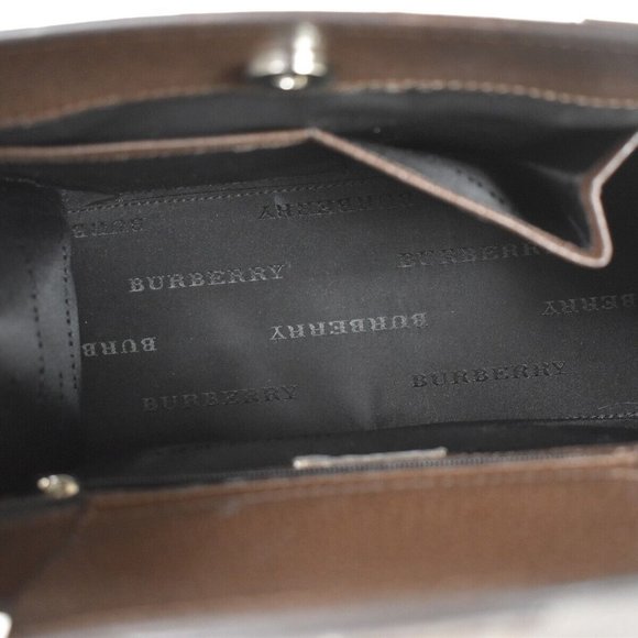 BURBERRY Logo Hand Tote Bag Leather Brown Silver - Picture 6 of 15